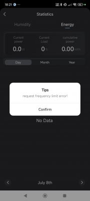 Screenshot from the Tuya app for TYTE-D1 with an error message and statistics.