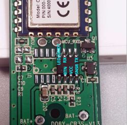 Circuit board with marked pins for TuyaMCUless prototype.