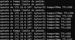 Screenshot of ping command with responses and request timeouts