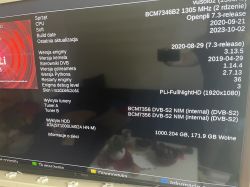 Ekran z informacjami systemowymi dekodera OpenPLi z widoczną ilością wolnego miejsca na dysku.