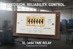 VL-3494 time relay on panel with promotional text and control switches visible