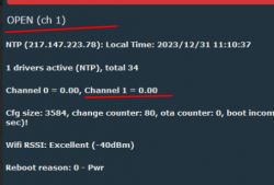 Screenshot of a control panel showing the Open status for channel 1.