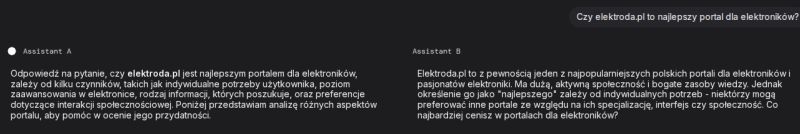 Porównanie odpowiedzi dwóch asystentów AI na pytanie o jakość portalu elektroda.pl dla elektroników.