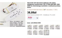 Sterownik LED z pilotem i opisem parametrów technicznych na białym tle