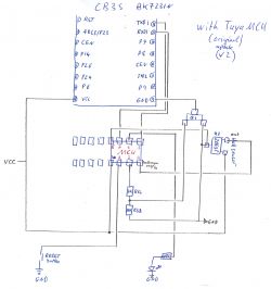 Circuit diagram with CB3S module and MCU, showing power and ground connection modifications.