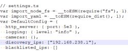 A fragment of a TypeScript configuration file with IP addresses and server settings.