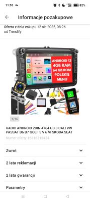 Radio samochodowe Android z kamerą cofania i zestawem przewodów instalacyjnych