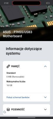 Zrzut ekranu z informacjami systemowymi płyty głównej ASUS P7H55/USB3.