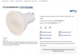 White LED bulb with GU10 base and detailed technical information.
