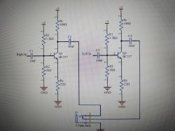 Schemat wzmacniacza audio z tranzystorami BC337 i zasilaniem 5 V
