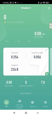Tuya Energy Meter App Screen App screen showing energy meter readings in Tuya.