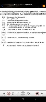 Audi A2 (2003) BBY - Montaż i podłączenie tempomatu, wtyczka niebieska - porady i numeracja