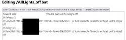 AllLights_off.bat script editor with commands turning off relays.