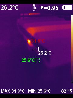 Thermal image of a battery cell with a hotspot reaching 31.8°C