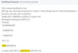 Screenshot of a comment discussing software building for ESP32.