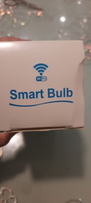 Photo of a box with the text Smart Bulb and Wi-Fi icon.