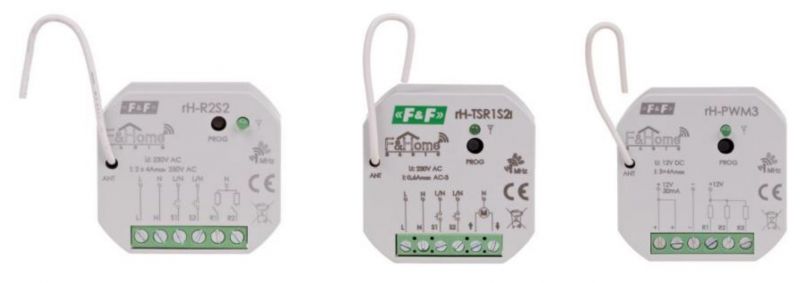 F&F Electrical Modules Three electrical modules from F&F with labels rH-R2S2, rH-TSR1S2i, and rH-PWM3.