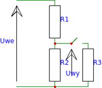 Wzory na Uwy dla dzielnika napięcia prądu stałego z R3 zwartym i niezwartym