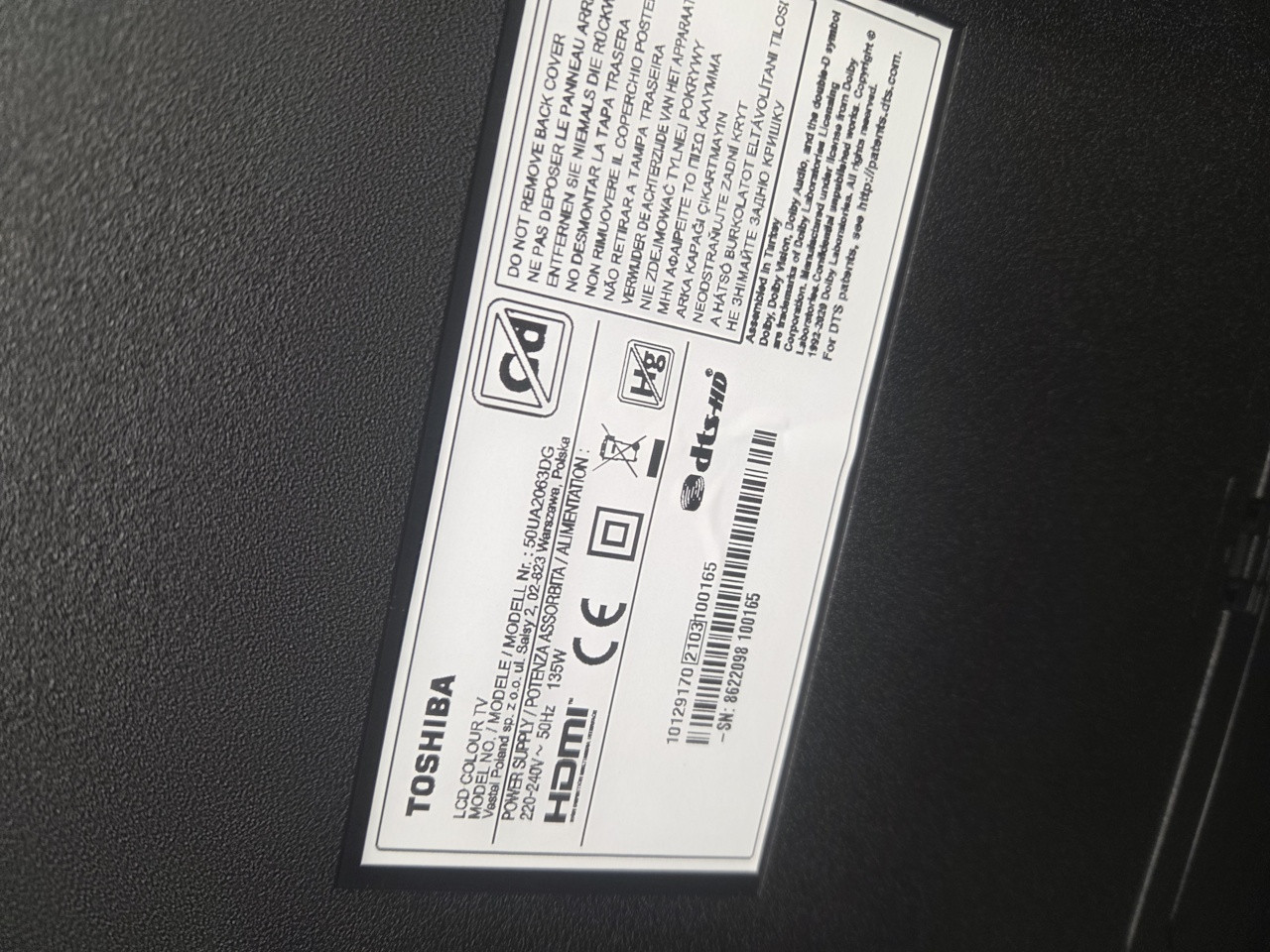 Barre LED Complète Pour TV Toshiba 50UA2063DG - Référence JL.D500C1330-78KS-M_V01 - Occasion Fonctionnelle