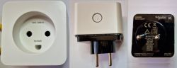 Schneider 550B6000 smart plug with three views.