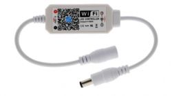 Wi-Fi LED Controller Magic Home Wi-Fi LED controller with QR label and connectors.