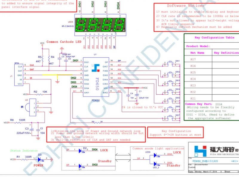 LED Display Connection Schematic with FD650 Controller LED display connection schematic with control unit