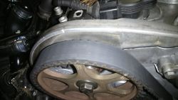 Pasek rozrządu w silniku 1.8T wystający o około 1 mm na zewnątrz koła zębatego.