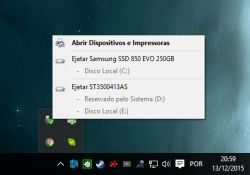 Screenshot of the safe removal option in Windows, showing Samsung SSD 850 EVO 250GB and ST3500413AS drives.