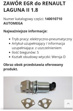 Zawór EGR do Renault Laguna II 1.8 z częściami montażowymi.