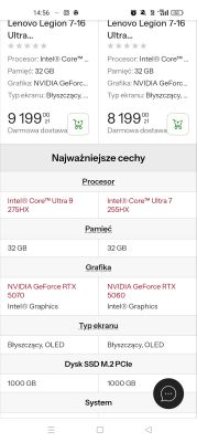 Porównanie dwóch laptopów Lenovo Legion z różnymi procesorami i kartami graficznymi