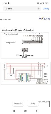 Schemat podłączenia miernika energii z systemem CT i RS485.
