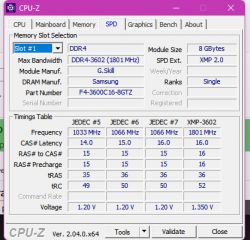 Zrzut ekranu z programu CPU-Z pokazujący parametry pamięci RAM G.Skill Trident Z.