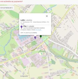 Mapa z zaznaczoną lokalizacją nadajnika Play 5G przy ul. Turystycznej w Lublinie
