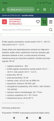 Zrzut ekranu ze strony sklepu internetowego AVT przedstawiający specyfikację techniczną stopera z możliwością pomiaru od 0,01 sekundy.