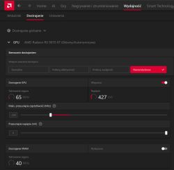 Panel dostrajania GPU z obniżonym taktowaniem i napięciem karty Radeon RX 9070 XT