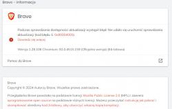 Zrzut ekranu komunikatu o błędzie aktualizacji przeglądarki Brave.