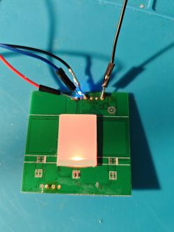 Touch Switch on PCB Touch switch on a green PCB with connected wires.