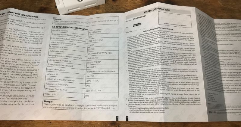 User Manual for WS-04H1 Polish language manual for WS-04H1 with a warranty card.