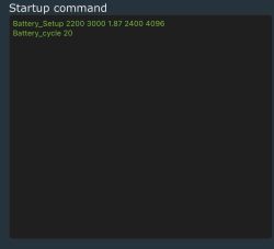 Startup commands: Battery_Setup and Battery_cycle with numeric parameters