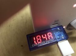 Current Measurement with Charger Doctor Charger Doctor display showing a voltage reading of 1.84A.