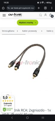 Rozgałęźnik RCA z dwoma gniazdami i jednym wtykiem, długość 30 cm.