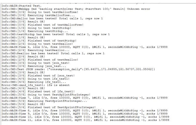 Screenshot of a software test log with messages about test results.