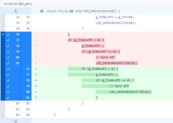 Code changes comparison in drv_pir.c Screenshot showing code differences in drv_pir.c; removed lines are marked in red, added lines in green.
