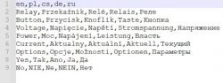 Table with translations of technical terms into Polish, Czech, German, and Russian.