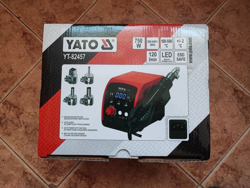 Packaging of Yato YT-82457 Soldering Station Packaging of Yato YT-82457 hot air soldering station.