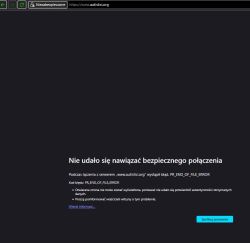 Komunikat błędu przeglądarki o nieudanym nawiązaniu bezpiecznego połączenia z witryną autistic.org.