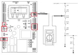 Schemat połączeń płyty z miernikiem do sprawdzania punktów pomiarowych.
