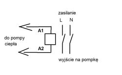 Schemat elektryczny zasilania przekaźnika do sterowania pompą przez pompę ciepła