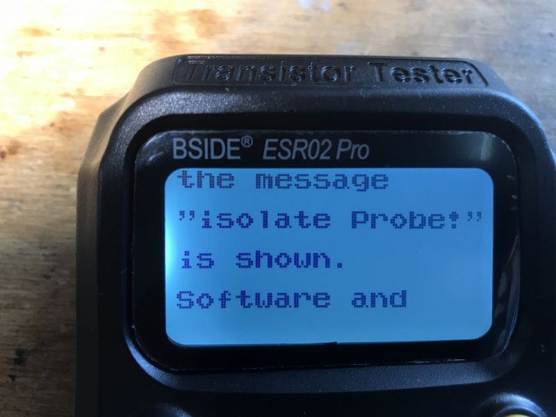BSIDE ESR02 Pro Display with Calibration Message Display of BSIDE ESR02 Pro tester with a calibration message.