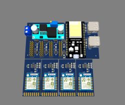 Wizualizacja PCB z modułami ESP07 i ESP32 na potrzeby radaru dronów